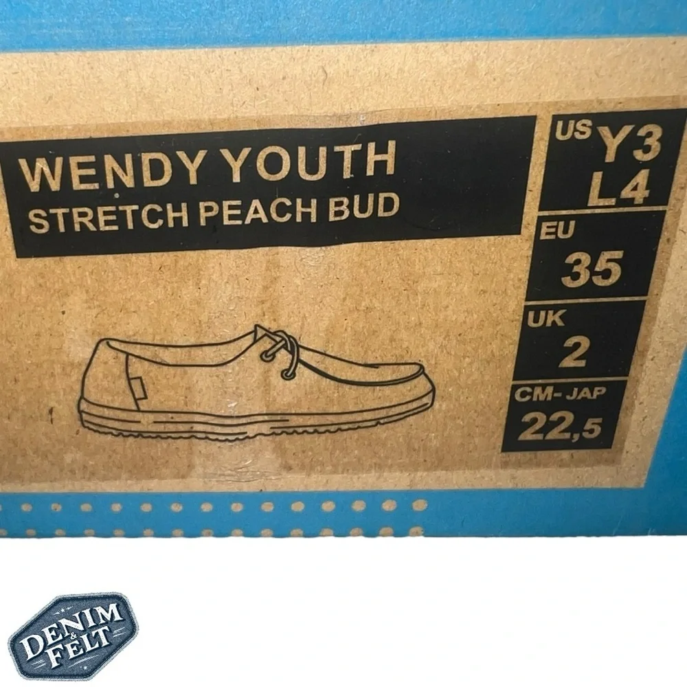 Hey Dude Girls/Youth White/Brown‎ WENDY STRETCH - PEACH BUD Slip-On Shoes